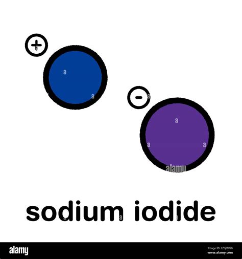 Sodium iodide salt, chemical structure. Stylized skeletal formula ...