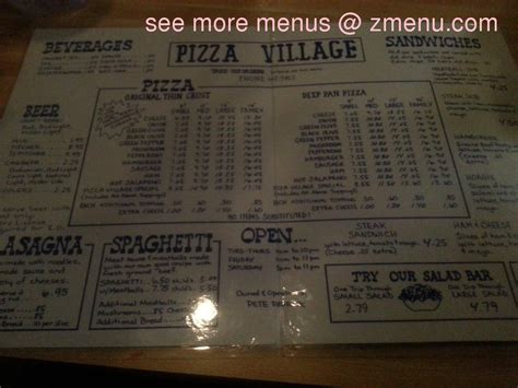 Menu at Pizza Village pizzeria, Whiteville