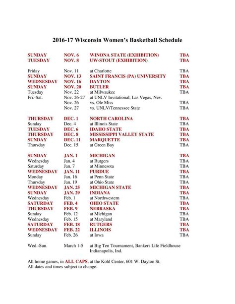 Wisconsin Badger Basketball Schedule | Examples and Forms