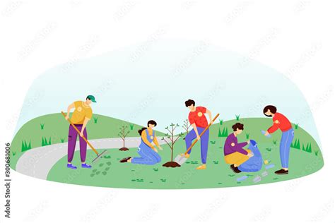 Community work day flat vector illustration. Volunteers, activists ...