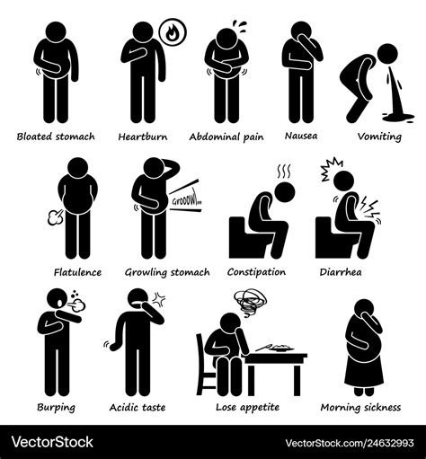 Indigestion symptoms problem stick figure Vector Image