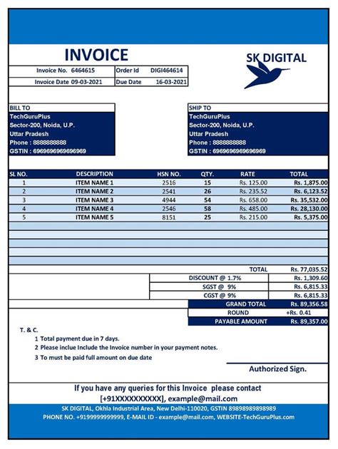 Awesome Template of GST Invoice Format in Excel (Download .xlsx file)