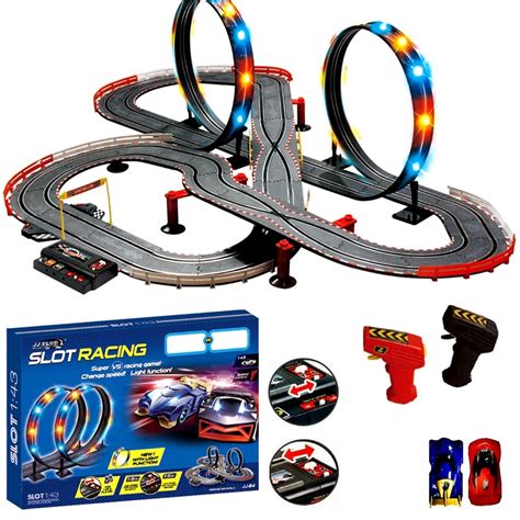 Large Remote Control Light Up Slot Car Racing Track Set Childrens Toy ...