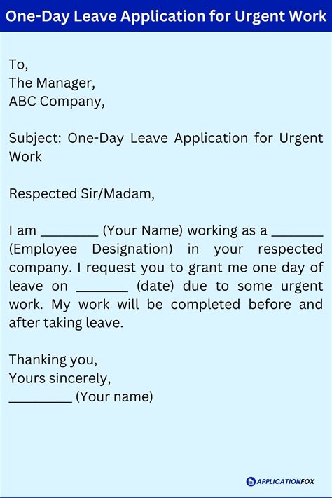 (9+ Samples) Leave Application for Urgent Work