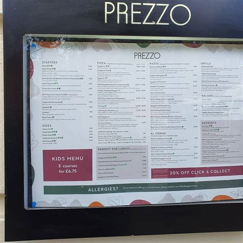 Menu at Prezzo Italian Restaurant London Euston, London, 163 Euston Rd.