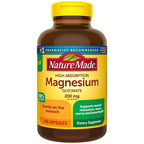 The Nature Made Magnesium Glycinate 200 mg Capsules, for Muscle ...