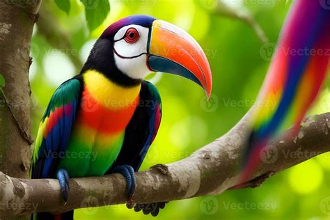 Rainbow toucan witting on the tree close up colorful. 25470556 Stock ...