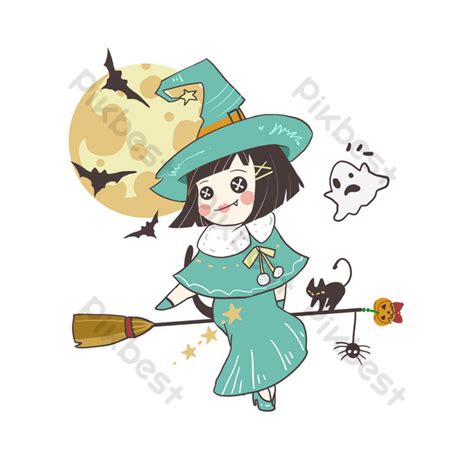 Drawing Halloween Cute Witch Girl Illustration | PSD PNG Images Free ...