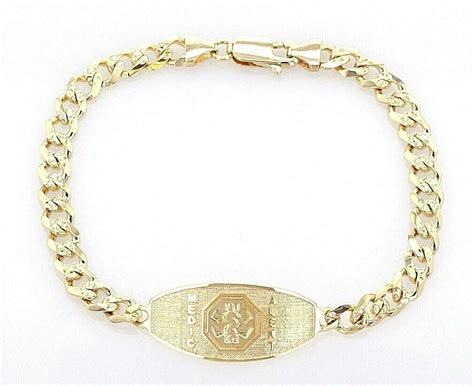 14k Yellow Gold Medical Alert ID Bracelet Cuban Link Chain 8.75" 14 ...