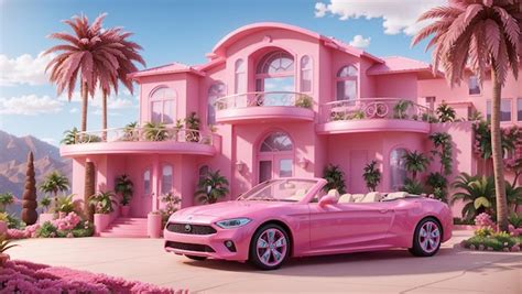 Premium AI Image | Dream house barbie with a pink car