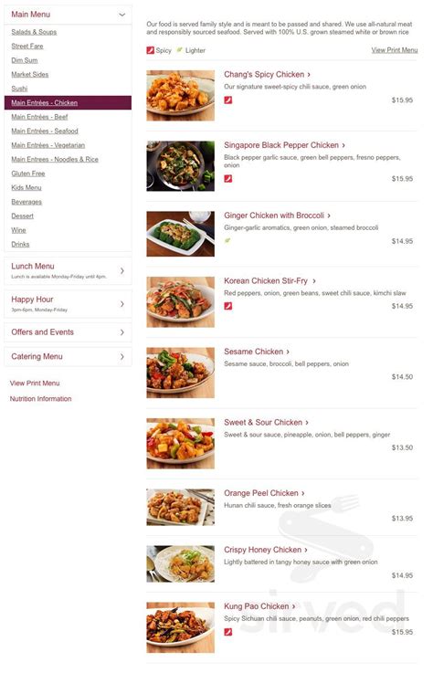 Pf Changs Printable Menu