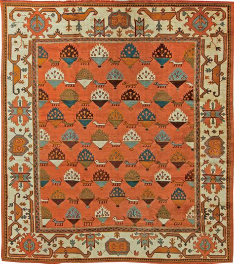 Mid-20th century Turkish Oushak Brown, Blue, White, Green, Coral Wool ...