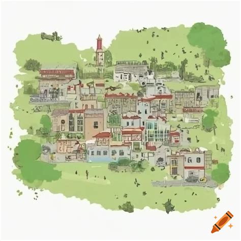 Map of a small american town with a factory and surrounding forest on ...