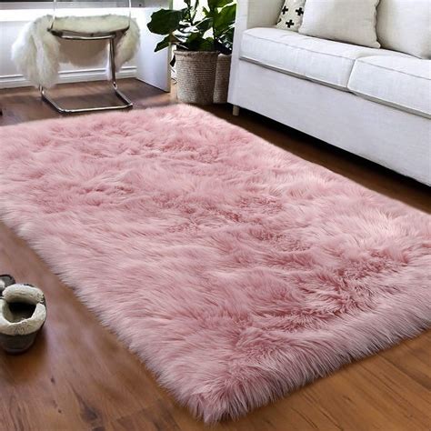 Home, Furniture & DIY 3' x 5' Baby Pink Cloud Cute Shaggy Faux Fur Rug ...