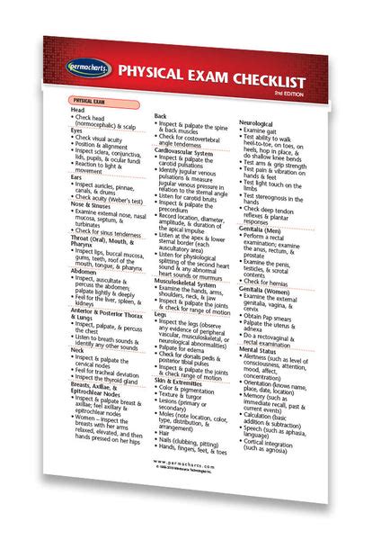 Physical Exam Checklist (Pocket Size) - Quick Reference Guide