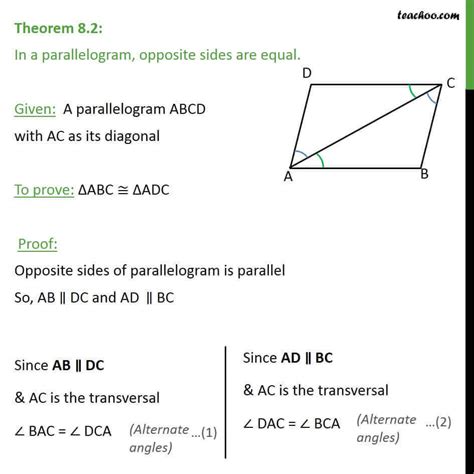 Theorem 8.2 - Class 9 - In parallelogram, opposite sides are equal