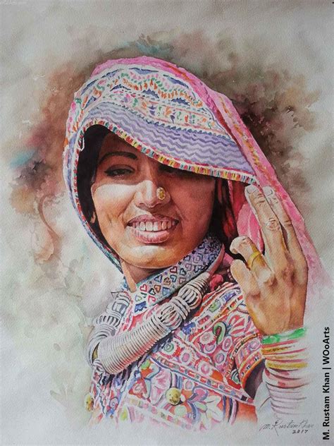 m.-rustam-khan-paintings-wooarts-01 | Watercolor portrait painting ...