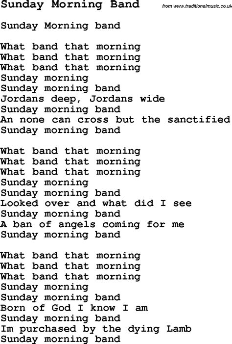 Negro Spiritual/Slave Song Lyrics for Sunday Morning Band