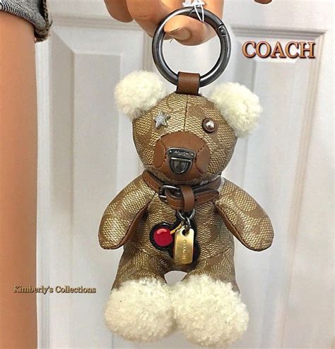 COACH C Cherry Teddy Bear Keychain Handbag Signature Leather Purse ...