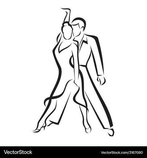 Dancing couple outlined sketch Royalty Free Vector Image