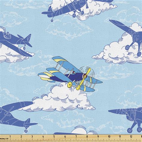 Vintage Airplane Fabric by the Yard, Aircraft Silhouettes Flying in the ...