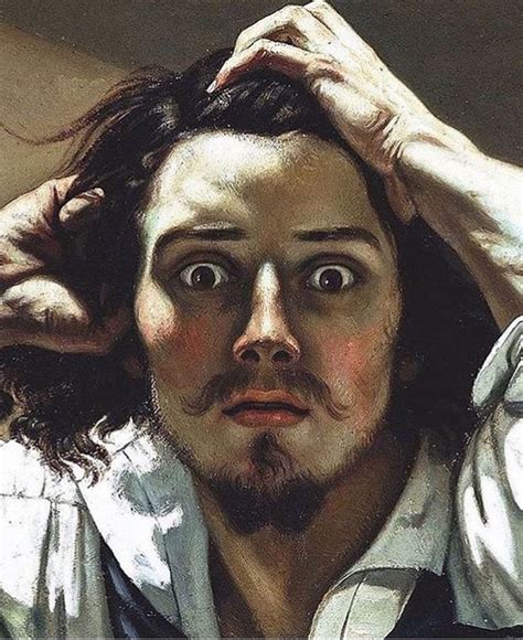 a painting of a man with his hands on his head