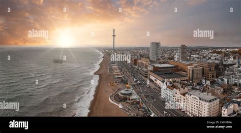 Beautiful Brighton beach view. Magical sunset and stormy weather in ...