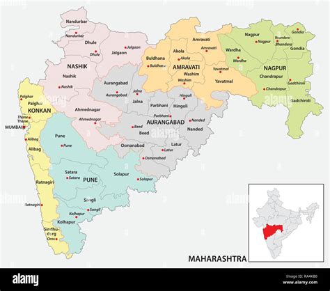 administrative and political map of indian state of Maharashtra, india ...