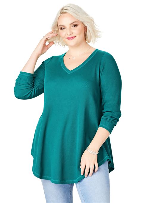 Roaman's - Roaman's Plus Size V-Neck Thermal Maxi Tunic - Walmart.com ...