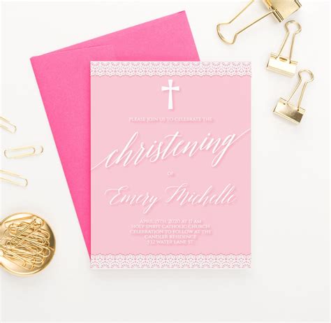 Pink and White Christening Invitations Lace Christening Invitation ...