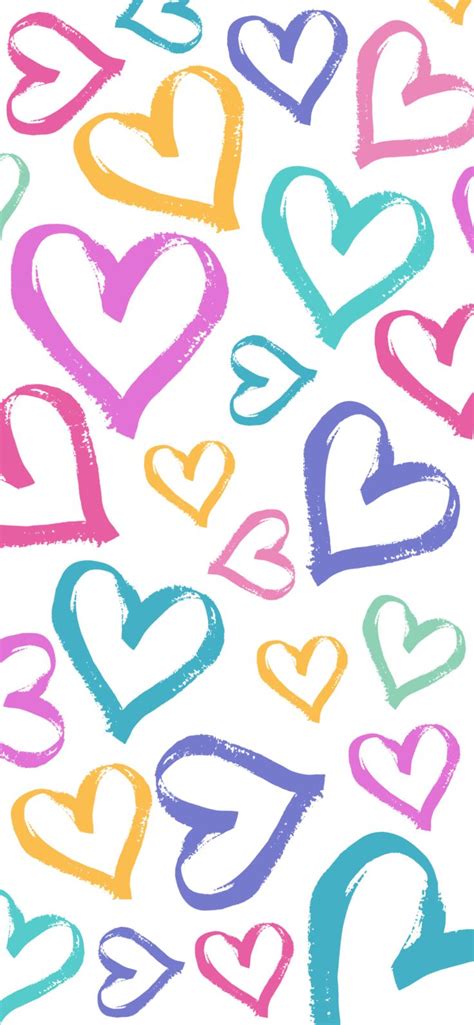 Cute Heart Pattern Phone Wallpaper in Pastel Rainbow Colors