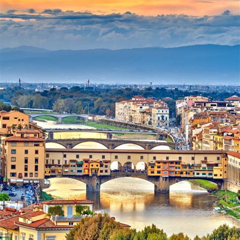 Bridges Over Arno River in Florence Stock Image - Image of illuminated ...