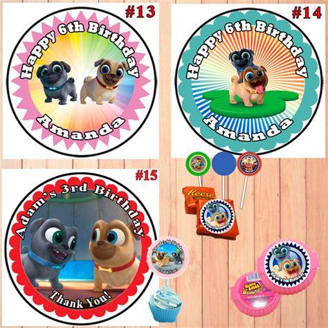 Puppy Dog Pals Birthday Round Stickers Printed 1 Sheet Cup Cake Topper ...