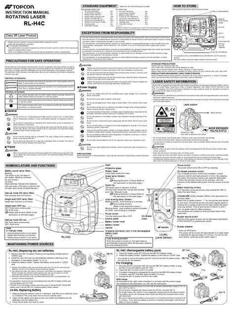 RL-H4C Topcon Manual | PDF | Rechargeable Battery | Electrical Engineering