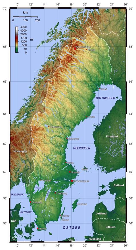 Large detailed topographical map of Sweden. Sweden – large detailed ...