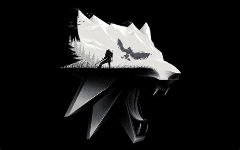 HD wallpaper: black and white wolf illustration, The Witcher, video ...