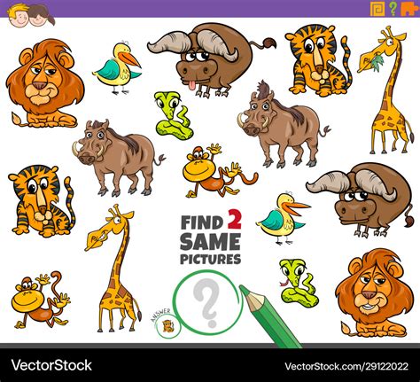 Find two same animals educational game for kids Vector Image