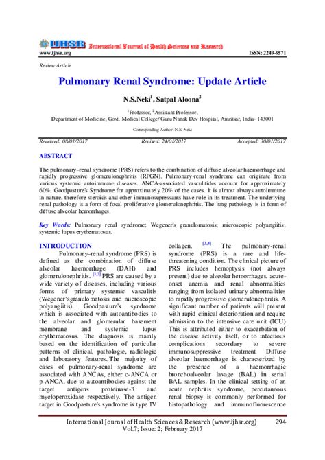 (PDF) Pulmonary Renal Syndrome: Update Article | International Journal ...