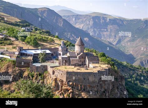 Aerial view of the Tatev monastery complex in the village of Tatev ...