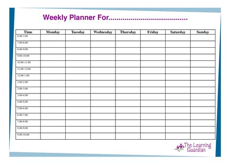 Weekly Planner With Time Slots Word Template