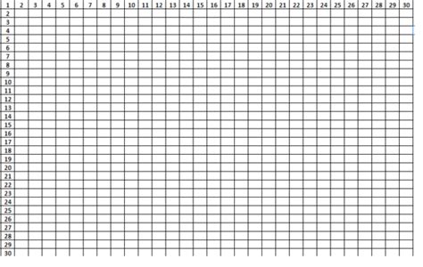 Printable Multiplication Table 1-30 Charts & Worksheet