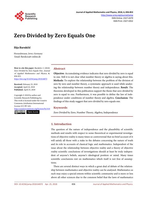 (PDF) Zero Divided by Zero Equals One