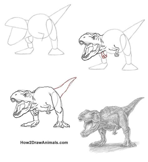 Tyrannosaurus rex drawing tutorial at How2DrawAnimals.com. # ...