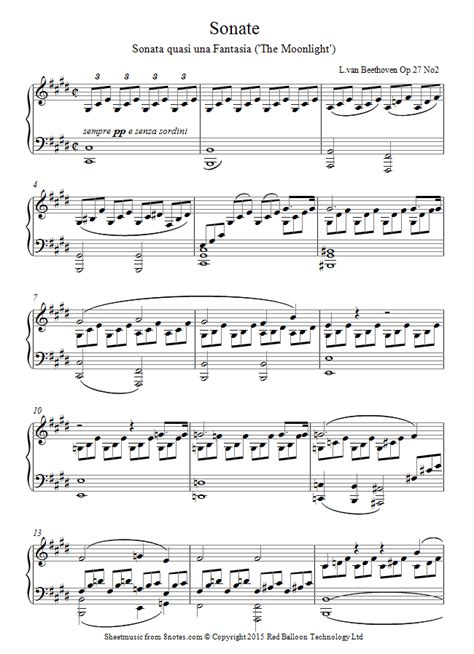 Beethoven - Moonlight Sonata (1st mvt) sheet music for Piano - 8notes.com