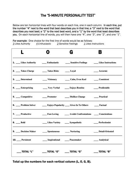 Printable Personality Tests For Team Building