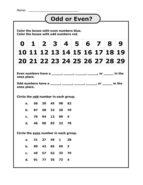 Odd And Even Numbers Worksheets Grade 1