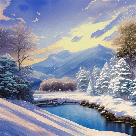 Winter Mountain Landscape Watercolor Paintings in the Style of Thomas ...