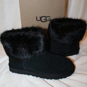 UGG | Shoes | New Ugg Womens Mini Suede Fur Trimmed Boots Black | Poshmark