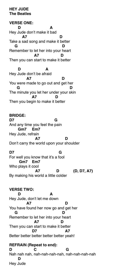 Hey Jude | Guitar chords, Guitar chords and lyrics, Ukulele chords songs