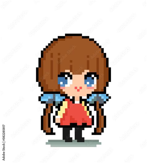 8 bit Pixel images of cute anime little girls. woman in vector ...